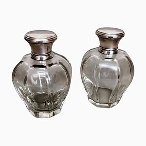 Art Deco Italian Crystal Toiletry Bottles and Silver Lid, Set of 2-QRS-1336631