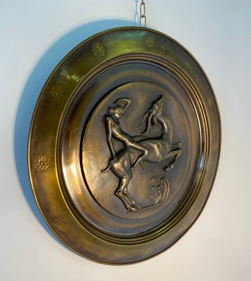 Art Deco Italian Decorative Brass Plates, 1940s, Set of 2-FF-692700