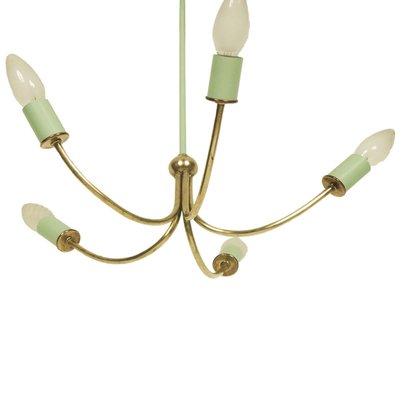 Art Deco Italian Gilt Brass and Painted Brass 5-Light Ceiling Lamp, 1920s-NJV-715427