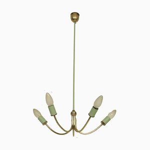 Art Deco Italian Gilt Brass and Painted Brass 5-Light Ceiling Lamp, 1920s-NJV-715427