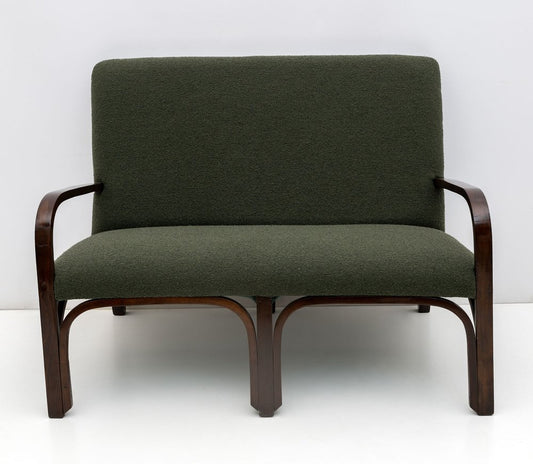 Art Deco Italian Green Boucle Armchairs and Small Sofa, 1930s, Set of 3