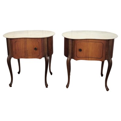 Art Deco Italian Kidney Shaped Nightstands with Marble Top, 1950s, Set of 2-EUP-1704210