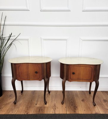 Art Deco Italian Kidney Shaped Nightstands with Marble Top, 1950s, Set of 2-EUP-1704210