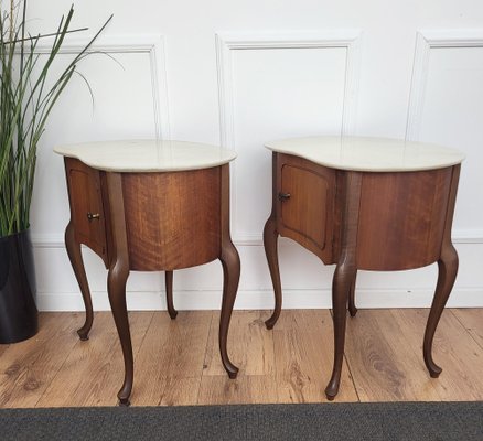 Art Deco Italian Kidney Shaped Nightstands with Marble Top, 1950s, Set of 2-EUP-1704210