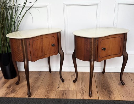 Art Deco Italian Kidney Shaped Nightstands with Marble Top, 1950s, Set of 2-EUP-1704210