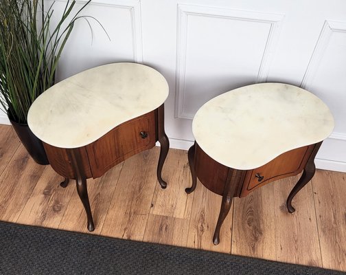 Art Deco Italian Kidney Shaped Nightstands with Marble Top, 1950s, Set of 2-EUP-1704210