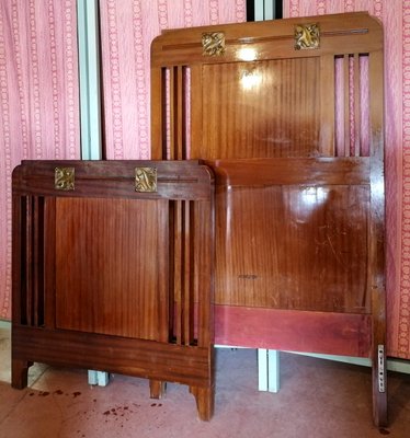 Art Deco Italian Mahogany and brass Frieze Twin Beds, 1920s, Set of 2-RAQ-628144