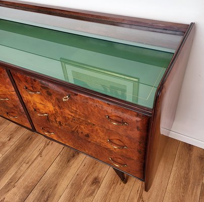 Art Deco Italian Modern Wood, Glass and Brass Chest of Drawers by Paolo Buffa, 1960s-EUP-1292390