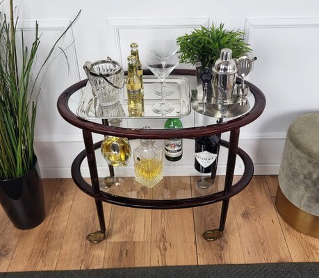 Art Deco Italian Oval Wood and Brass Dry Bar Cart by Paolo Buffa, 1950s-EUP-1704209