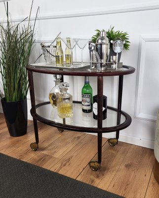 Art Deco Italian Oval Wood and Brass Dry Bar Cart by Paolo Buffa, 1950s-EUP-1704209