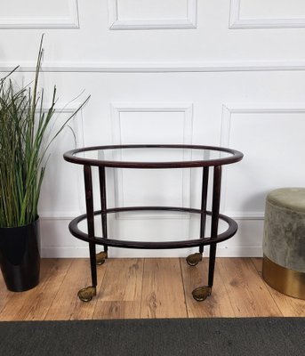 Art Deco Italian Oval Wood and Brass Dry Bar Cart by Paolo Buffa, 1950s-EUP-1704209