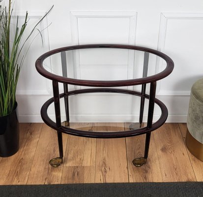 Art Deco Italian Oval Wood and Brass Dry Bar Cart by Paolo Buffa, 1950s-EUP-1704209