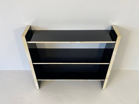 Art Deco Italian Parchment and Black Lacquer Bookcase, 1980s-FF-1289557