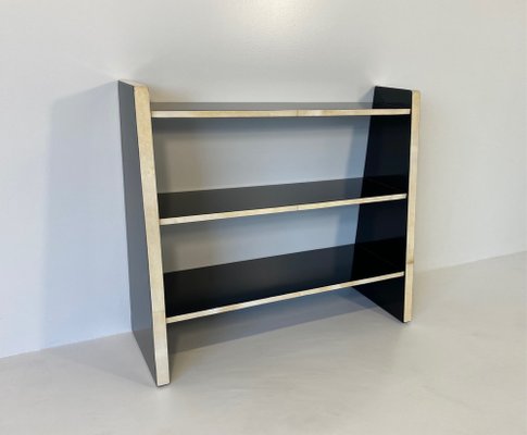 Art Deco Italian Parchment and Black Lacquer Bookcase, 1980s-FF-1289557