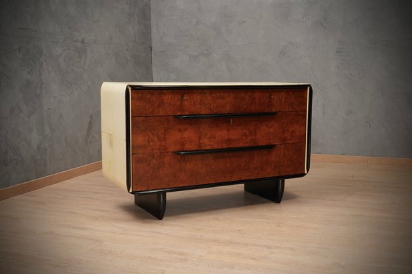 Art Deco Italian School Walnut and Goat Skin Chest of Drawers, 1930-UH-1193716