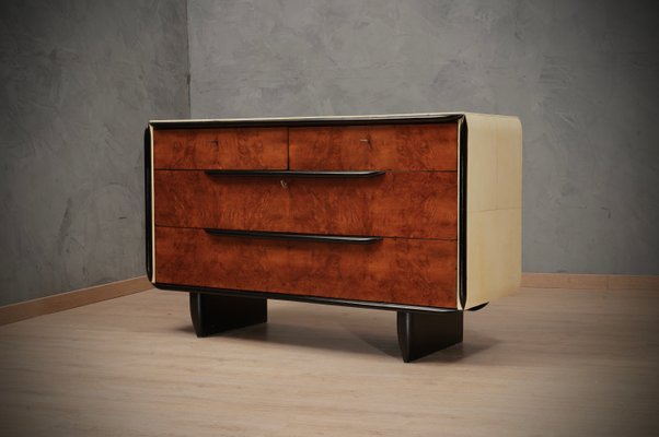 Art Deco Italian School Walnut and Goat Skin Chest of Drawers, 1930-UH-1193716