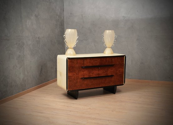 Art Deco Italian School Walnut and Goat Skin Chest of Drawers, 1930-UH-1193716