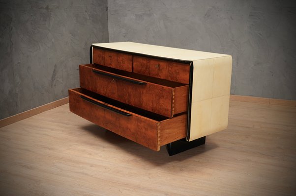 Art Deco Italian School Walnut and Goat Skin Chest of Drawers, 1930-UH-1193716