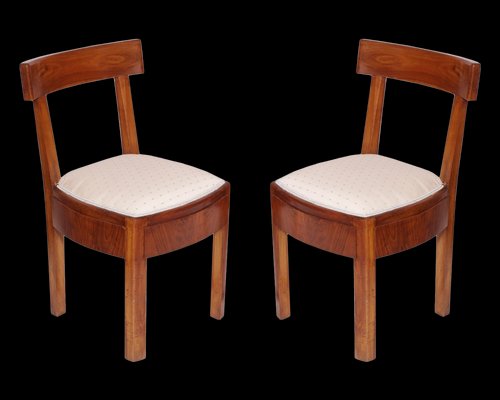 Art Deco Italian Solid Walnut Side Chairs, 1920s, Set of 2-NJV-574820