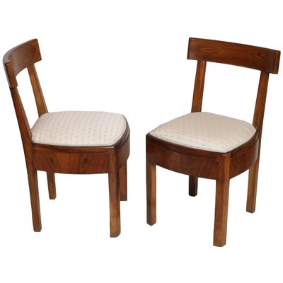 Art Deco Italian Solid Walnut Side Chairs, 1920s, Set of 2-NJV-574820