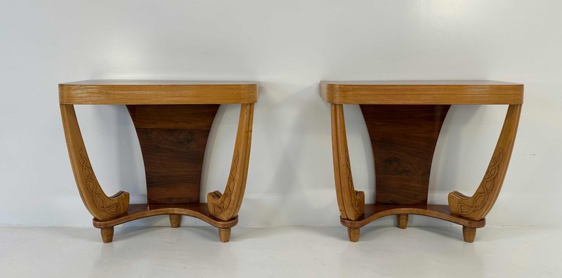 Art Deco Italian Walnut and Maple Consoles attributed to Colli for Pierluigi Colli, 1930s, Set of 2-FF-2017428