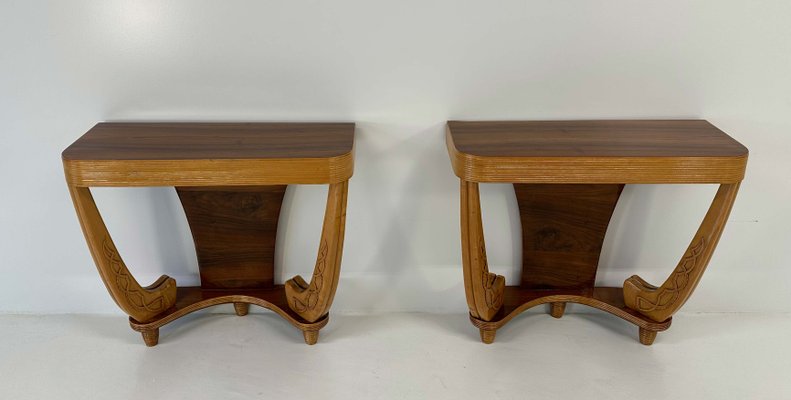 Art Deco Italian Walnut and Maple Consoles attributed to Colli for Pierluigi Colli, 1930s, Set of 2-FF-2017428