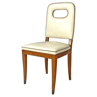 Art Deco Italian White Leather and Wood Chair attributed to Giovanni Gariboldi, 1940s-GDD-1815887