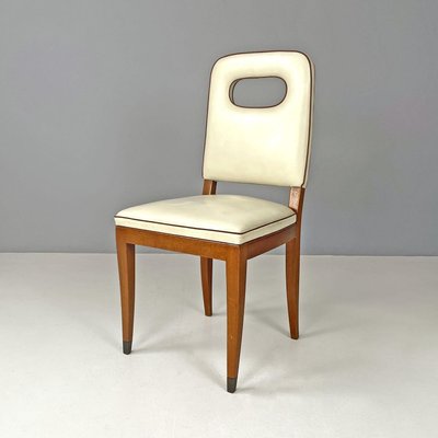 Art Deco Italian White Leather and Wood Chair attributed to Giovanni Gariboldi, 1940s-GDD-1815887