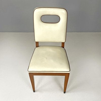 Art Deco Italian White Leather and Wood Chair attributed to Giovanni Gariboldi, 1940s-GDD-1815887