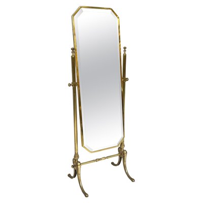 Art Deco ItalianFull-Length Self-Supporting Tilting Floor Mirror in Brass, 1940s-GDD-1806608