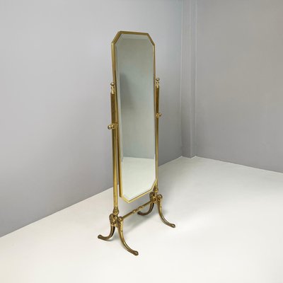 Art Deco ItalianFull-Length Self-Supporting Tilting Floor Mirror in Brass, 1940s-GDD-1806608