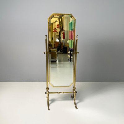 Art Deco ItalianFull-Length Self-Supporting Tilting Floor Mirror in Brass, 1940s-GDD-1806608