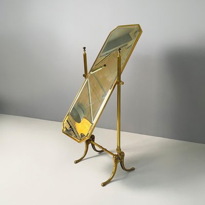 Art Deco ItalianFull-Length Self-Supporting Tilting Floor Mirror in Brass, 1940s-GDD-1806608