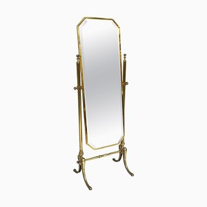 Art Deco ItalianFull-Length Self-Supporting Tilting Floor Mirror in Brass, 1940s-GDD-1806608