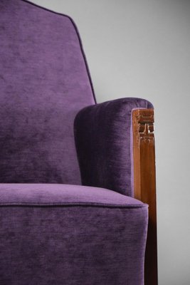 Art Deco Jatoba Wood and Purple Velvet Lounge Chair, 1930-IEI-1729031