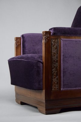 Art Deco Jatoba Wood and Purple Velvet Lounge Chair, 1930-IEI-1729031