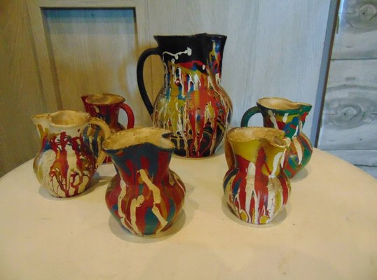 Art Deco Jug with Cups in the style of Hutsul, Set of 6-CAQ-1315127