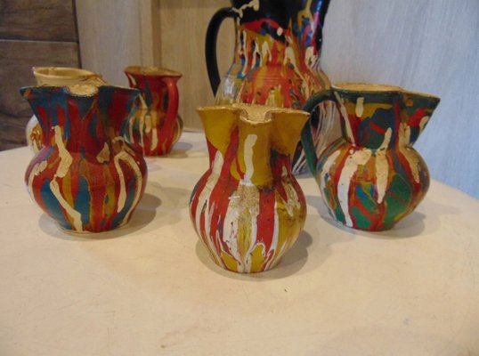 Art Deco Jug with Cups in the style of Hutsul, Set of 6-CAQ-1315127