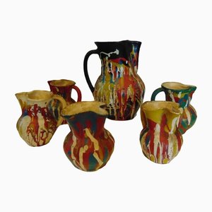 Art Deco Jug with Cups in the style of Hutsul, Set of 6-CAQ-1315127