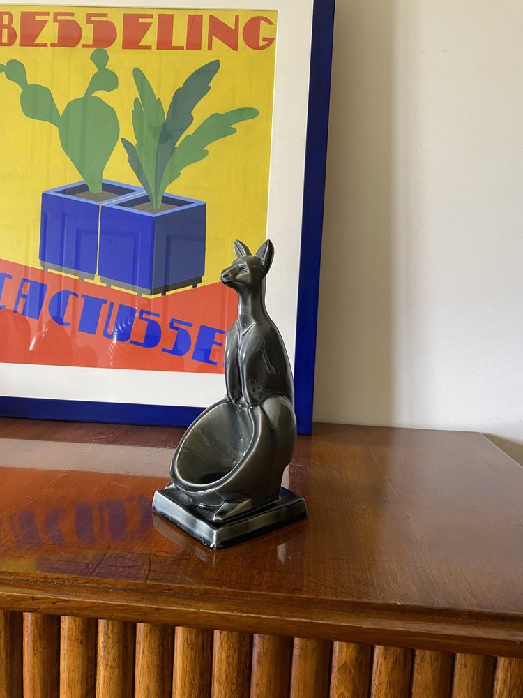 Art Deco Kangaroo Ceramic Vide Poche, 1940s