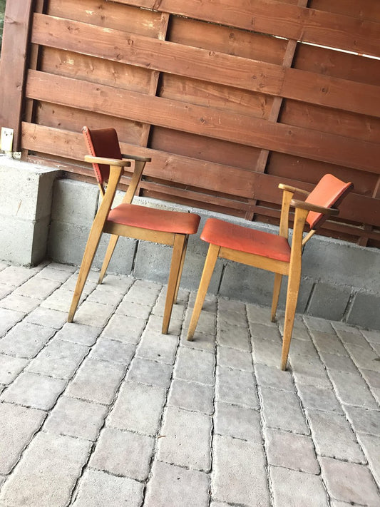 Art Deco Lajos Kozma Style Red Chairs, 1940s, Set of 2