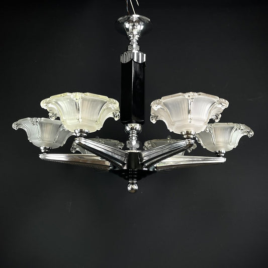 Art Deco Lamp Ceiling Lamp with Ezan Glasses, 1930s