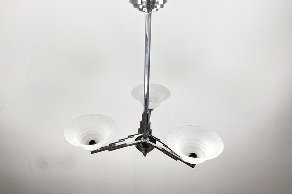 Art Deco Lamp with Stepped Shape in Chrome & White Glass, France, 1920s-VMP-1061495