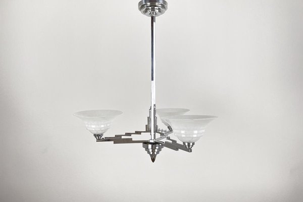 Art Deco Lamp with Stepped Shape in Chrome & White Glass, France, 1920s-VMP-1061495