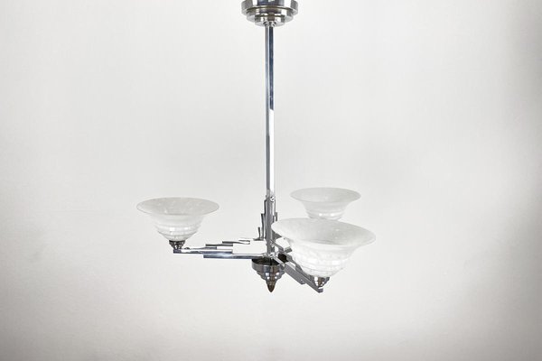 Art Deco Lamp with Stepped Shape in Chrome & White Glass, France, 1920s-VMP-1061495