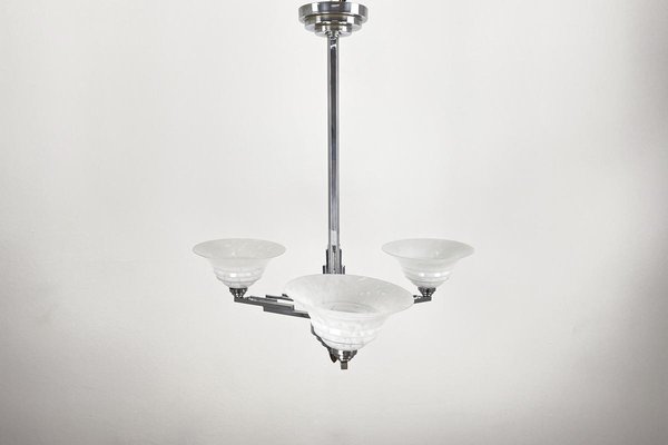 Art Deco Lamp with Stepped Shape in Chrome & White Glass, France, 1920s-VMP-1061495