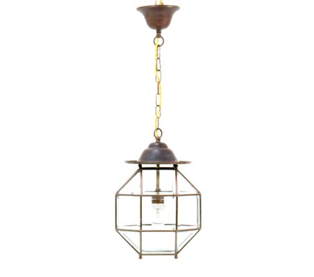 Art Deco Lantern in Brass with Original Beveled Glass, 1920s-MY-1229123