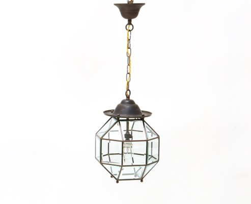 Art Deco Lantern in Brass with Original Beveled Glass, 1920s-MY-1229123