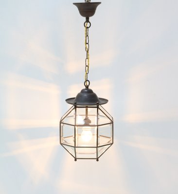 Art Deco Lantern in Brass with Original Beveled Glass, 1920s-MY-1229123