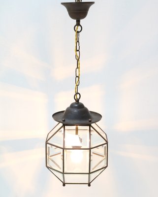 Art Deco Lantern in Brass with Original Beveled Glass, 1920s-MY-1229123